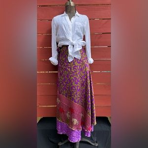 Silk Wrap Maxi Skirt- Reversible- Indian Sari